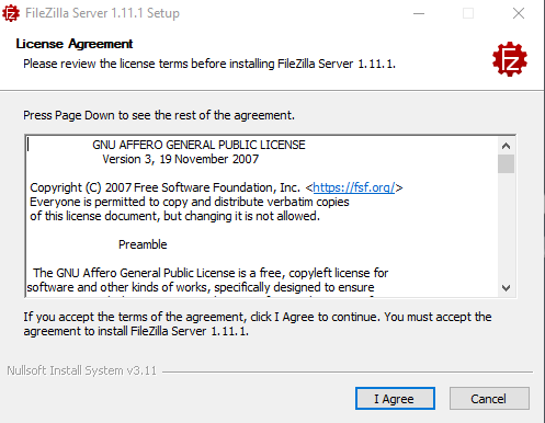 FileZilla Server - Kurulum Aşaması - I Agree