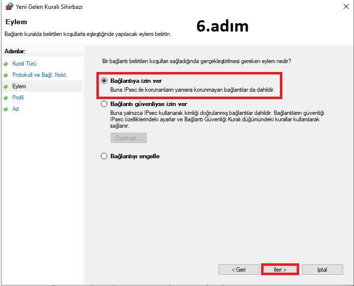 Windows güvenlik duvarı - bağlantıya izin ver